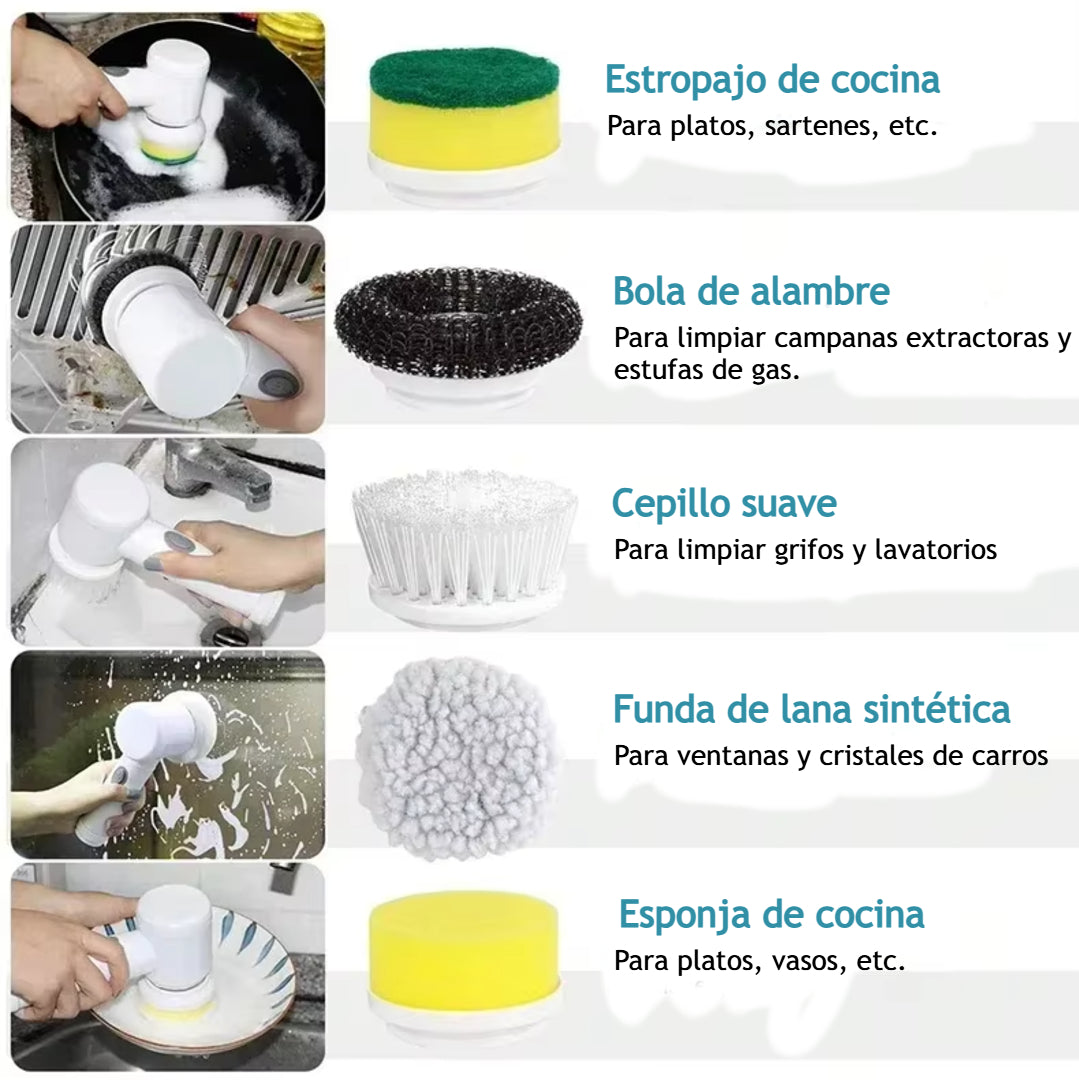 Cepillo eléctrico giratorio para limpieza, 5 en 1, con 5 cabezales reemplazables.