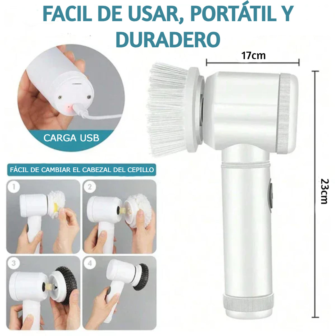 Cepillo eléctrico giratorio para limpieza, 5 en 1, con 5 cabezales reemplazables.