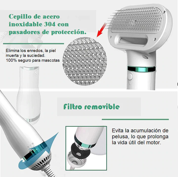 Cepillo Secador Para Mascotas 🐶2 En 1🐱 - Seca y Cepilla a la vez